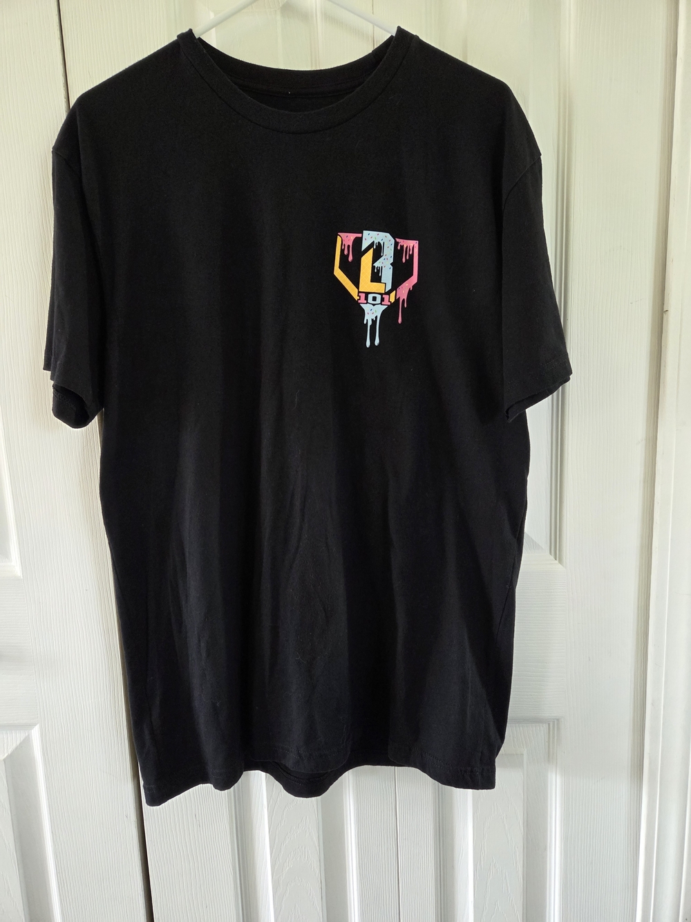 Mens Baseball 101 Black Short Sleeve Tee with Colorful Drip Logo